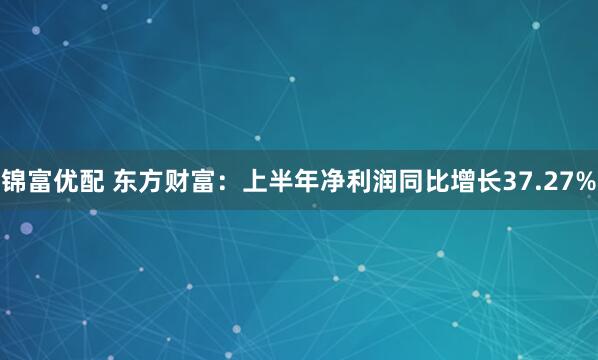 锦富优配 东方财富：上半年净利润同比增长37.27%