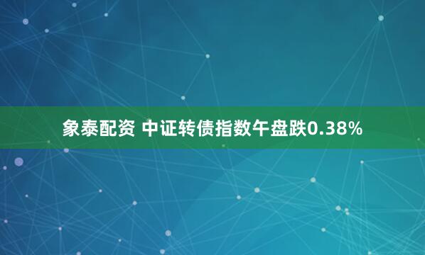 象泰配资 中证转债指数午盘跌0.38%